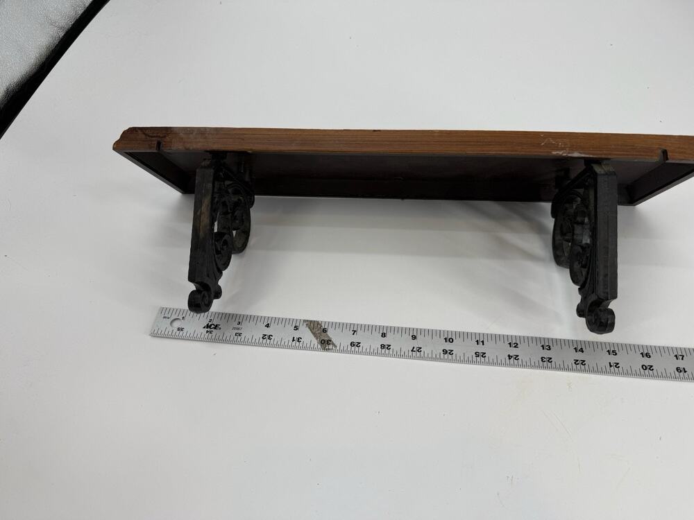 Vintage Syroco Homco Plastic Shelf Wood Tone & Black Iron Look Plastic 18"×6"x5"